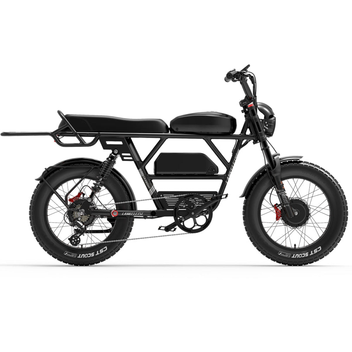 EU-LANKELEISI X-Black Knight electric scooter with dual motors, 2000W power, and a maximum range of 280km, shown outdoors.
