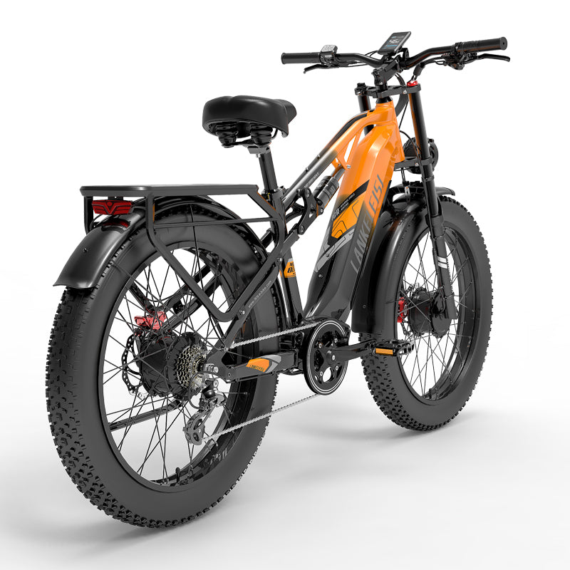 LANKELEISI MG800Max 2000W dual motor electric bike with 26-inch fat tires and all-terrain design, shown in outdoor setting.