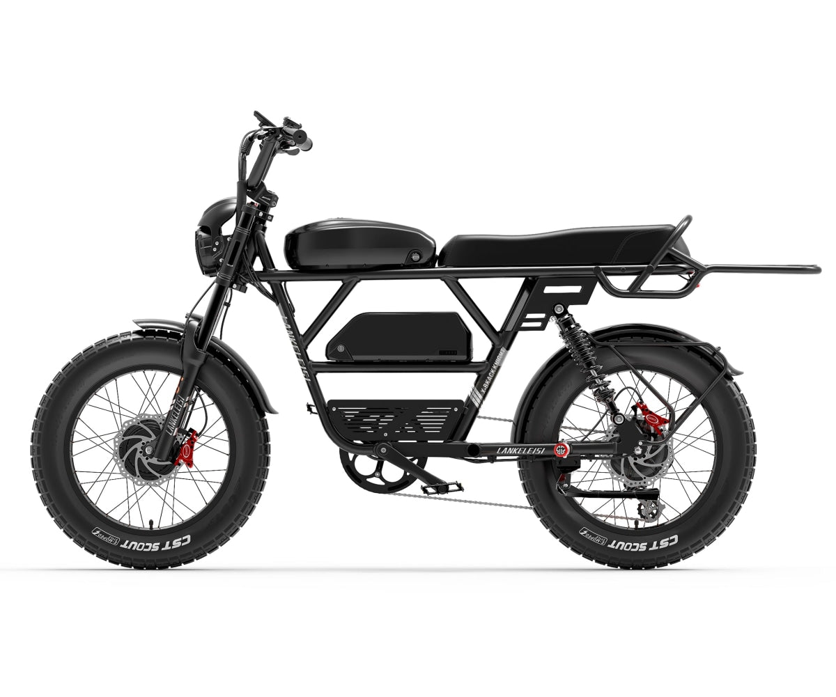 EU-LANKELEISI X-Black Knight electric scooter with dual motors, 2000W power, and a maximum range of 280 km in an outdoor setting.