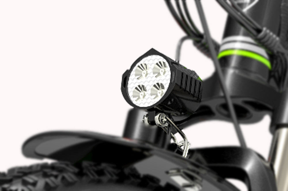 Front light and horn for LANKELEISI electric bike, XC4000 model, mounted on the bike's front, providing illumination and signaling.